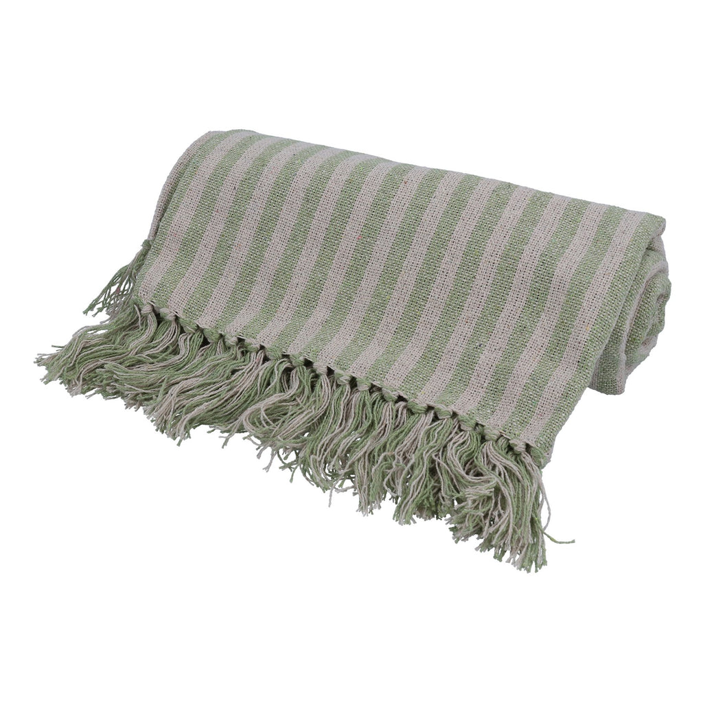 Green Woven Stripe Cotton Throw