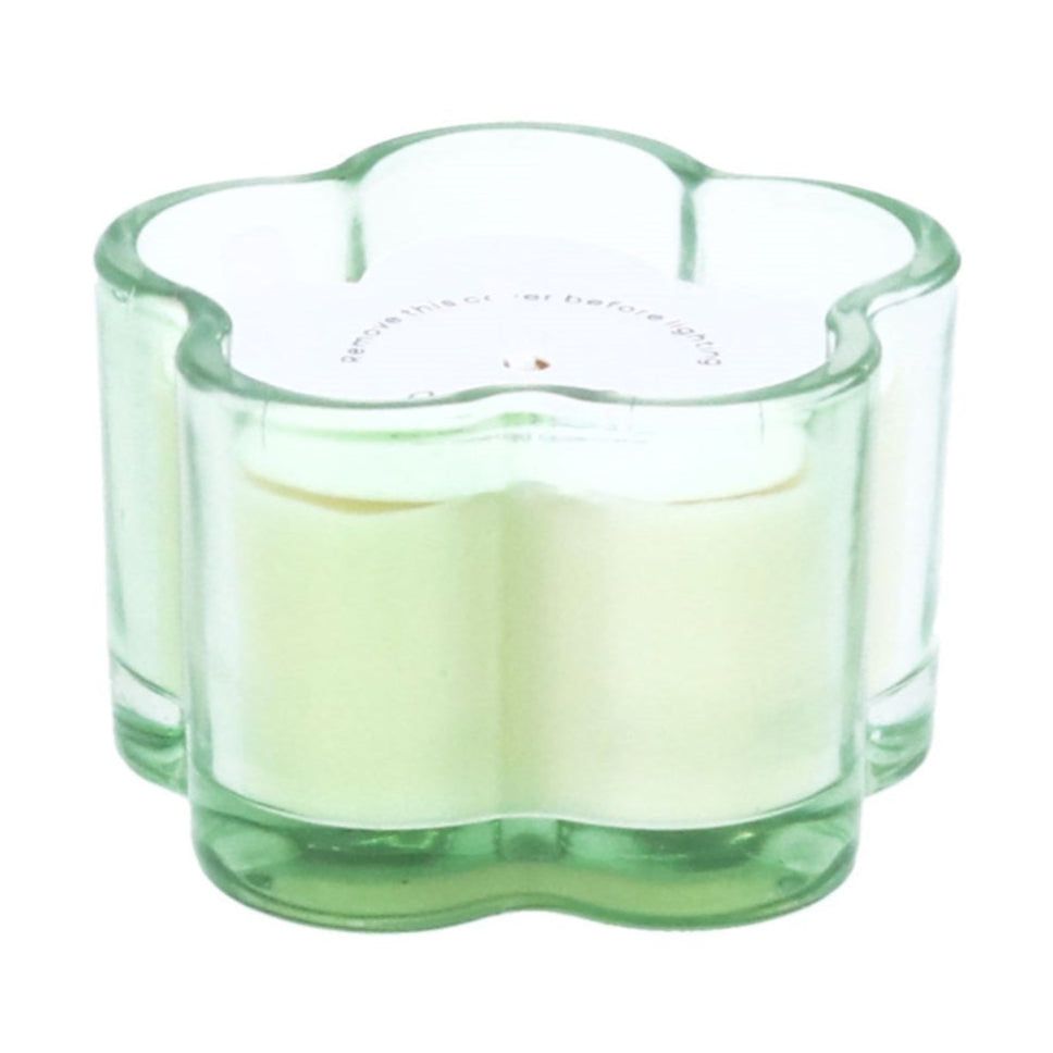 Green Glass Flower Scented Candle - Sweet Pea