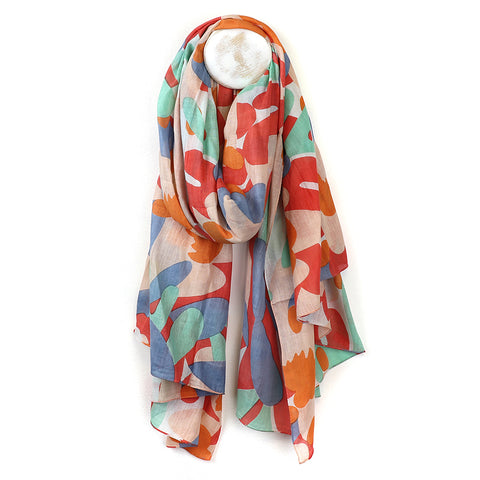 POM Orange/Blue Block Print Organic Cotton Scarf