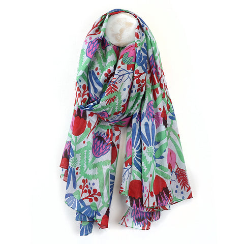 POM Red/Green Meadow Print Organic Cotton Scarf