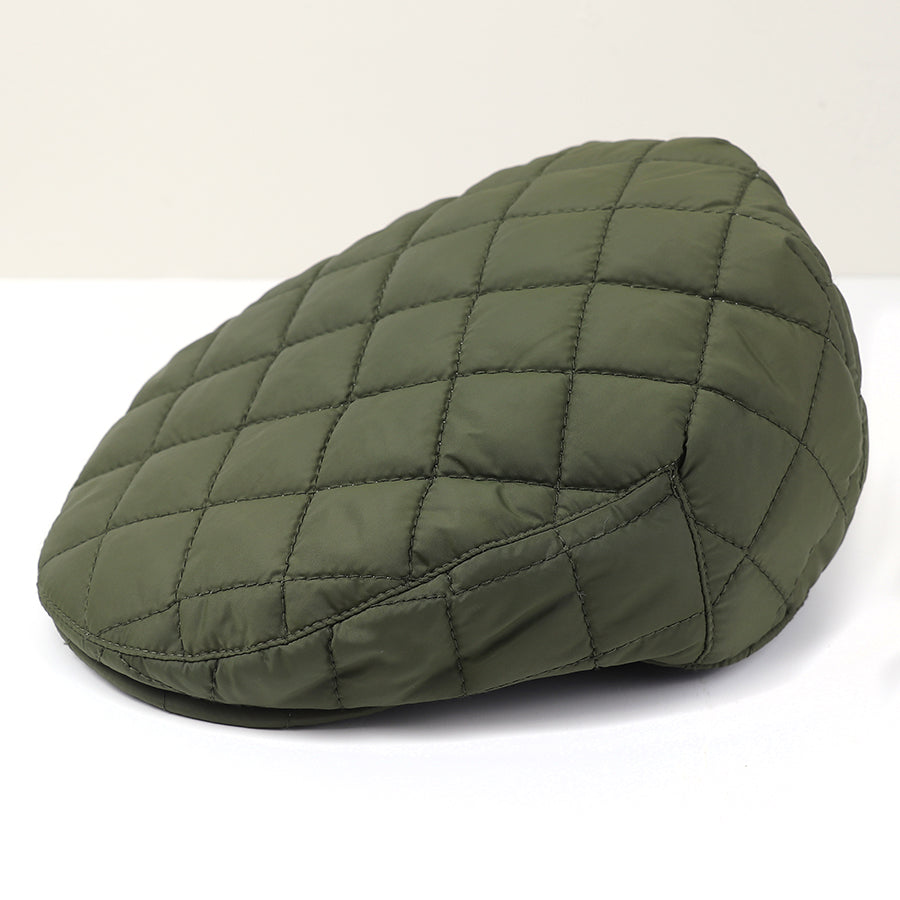 POM Mens Khaki Quilted Showerproof Flat Cap