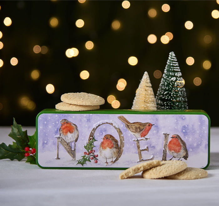 Embossed Robin Noel Tin of Biscuits