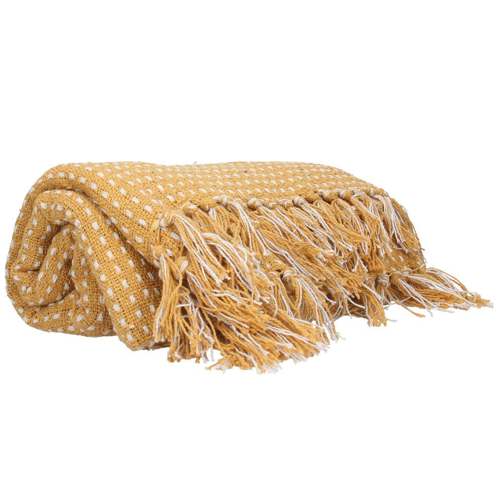 Mustard Stab Stitch Woven Throw