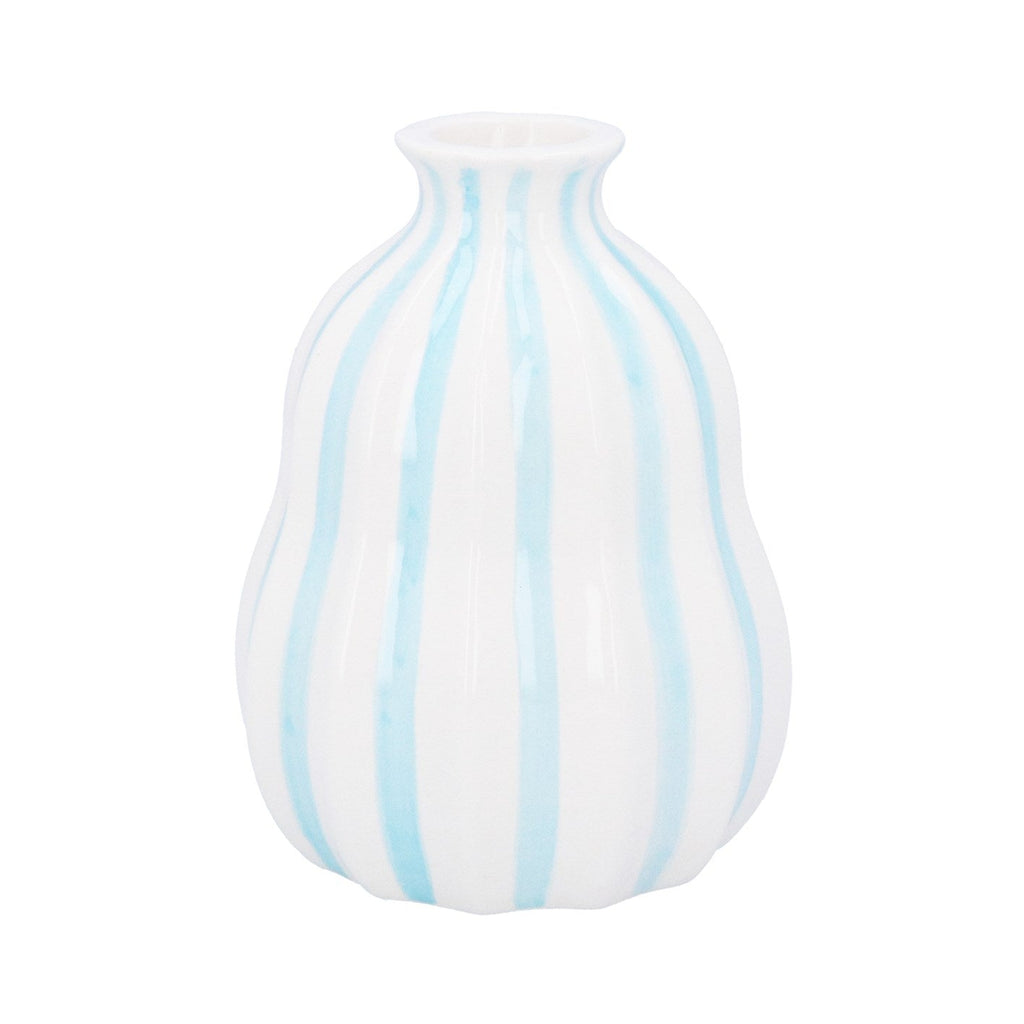 Blue Stripe Stoneware Balloon Vase