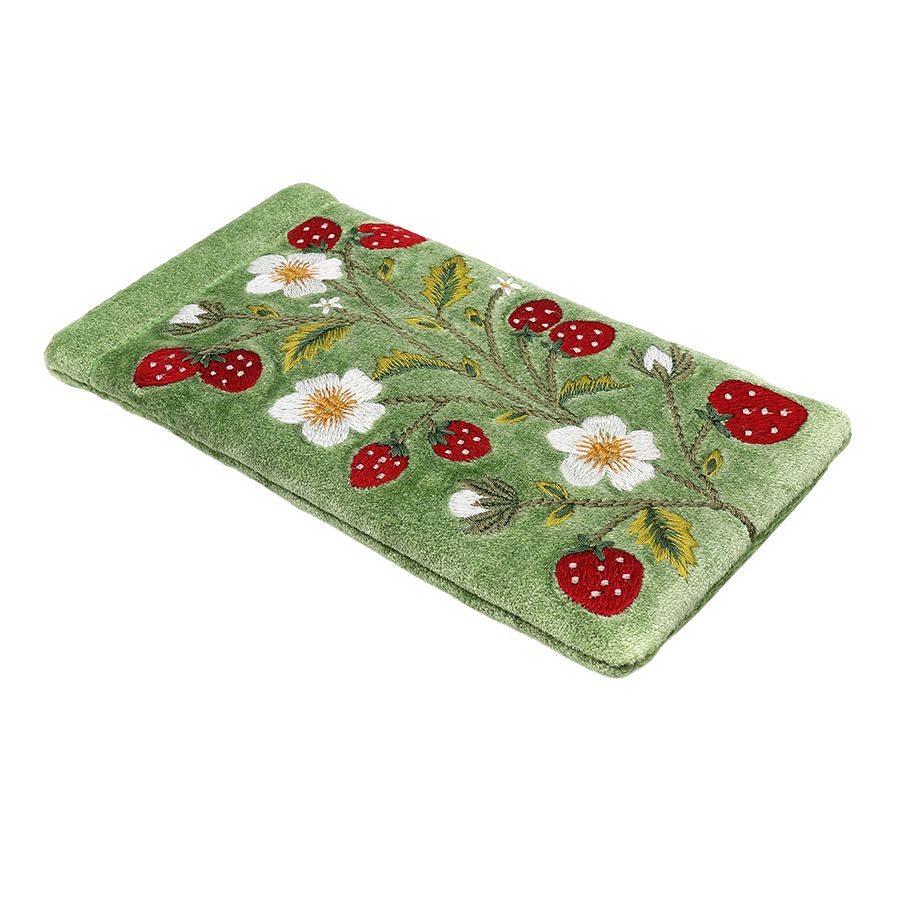 POM Green Velvet Glasses Case - Strawberry Embroidery