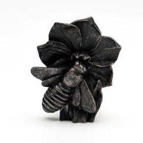 Potty Feet Antique Bronze Bee on Flower