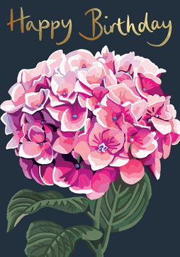 Sarah Kelleher Card - Happy Birthday Pink Hydrangea