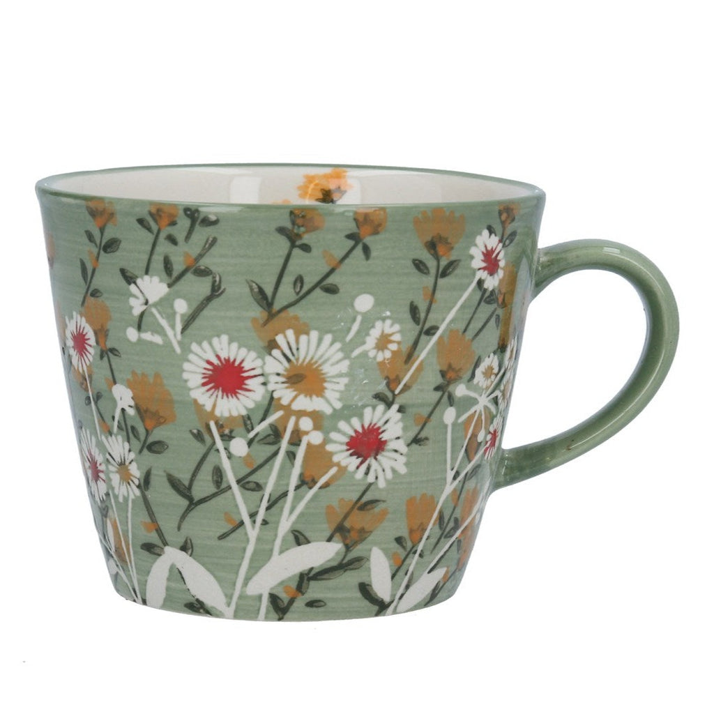 Green Wild Daisy Stoneware Mug