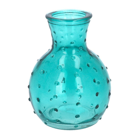 Teal Dimple Glass Mini Bud Vase