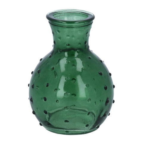 Dark Green Dimple Glass Mini Bud Vase