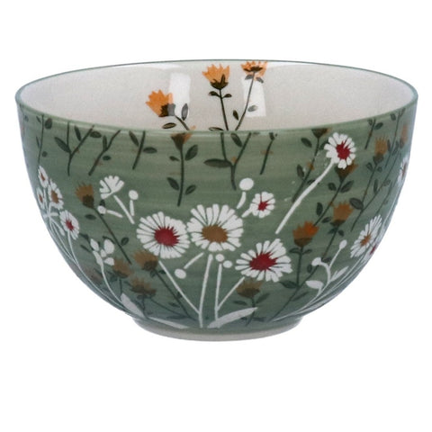 Green Wild Daisy Stoneware Bowl