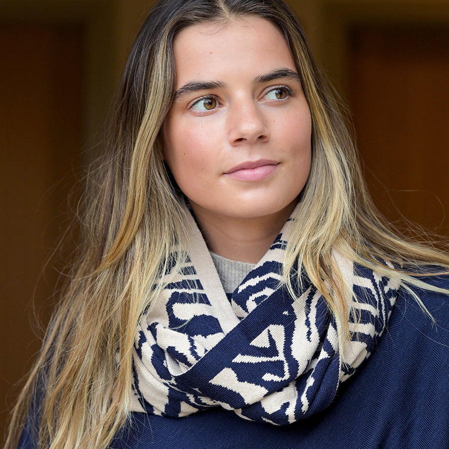 POM Oatmeal/Navy Animal Stripe Snood