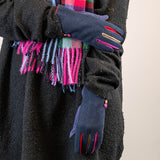 POM Faux Suede/Herringbone Navy Button Trim Gloves