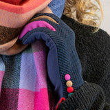 POM Faux Suede/Herringbone Navy Button Trim Gloves
