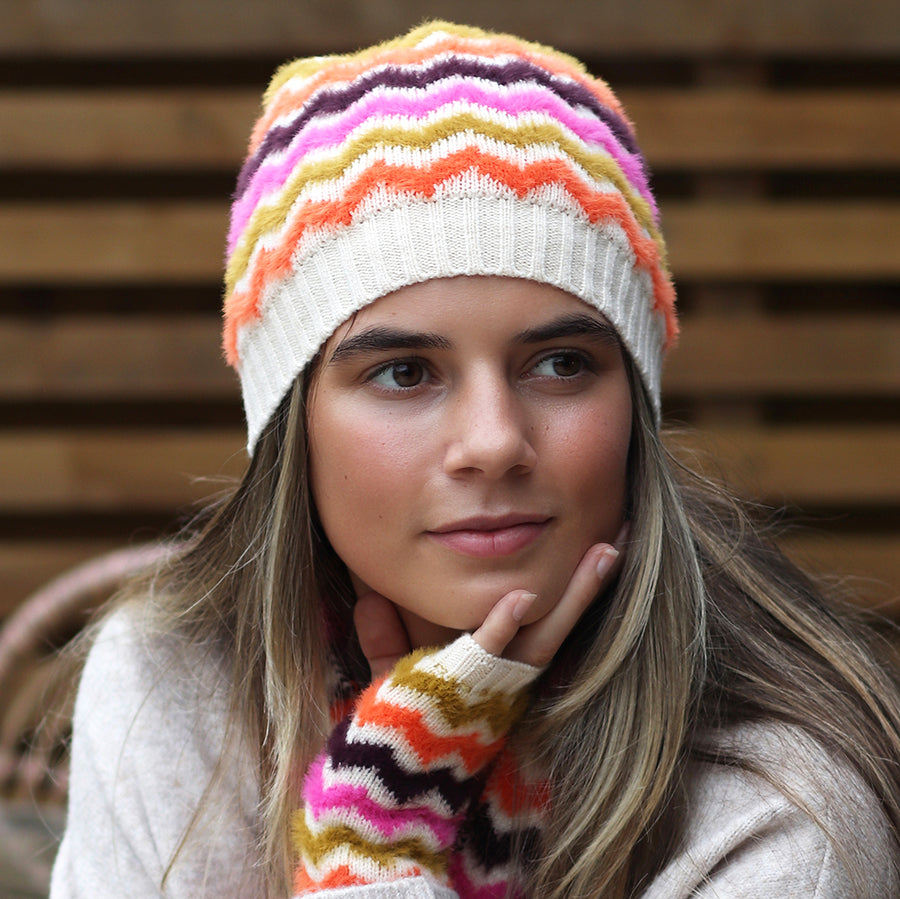 POM Autumnal Brights Chevron Beanie Hat