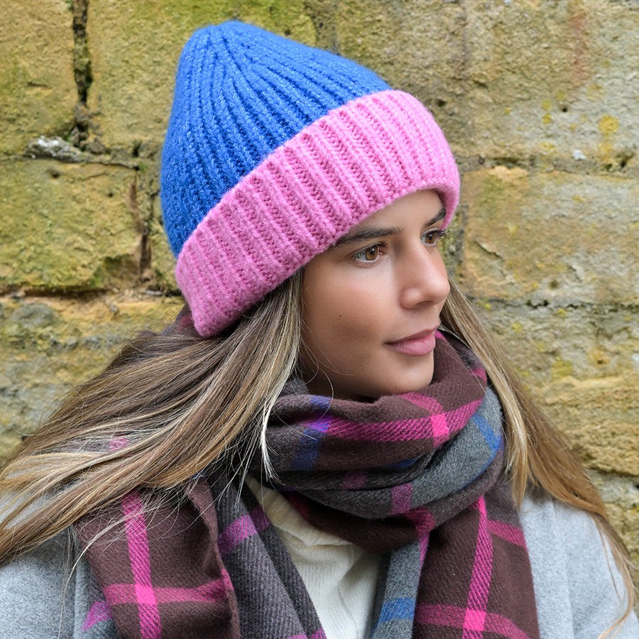 POM Cobalt/Pink Beanie Hat