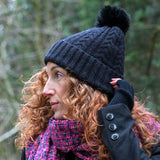 POM Black Herringbone Cable Knit Hat