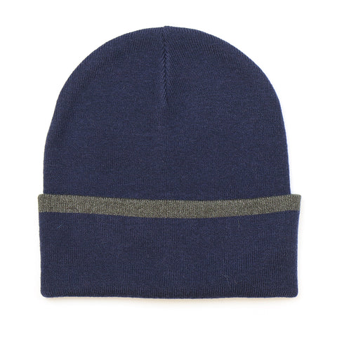 POM Mens Navy Knitted Hat With Grey Trim