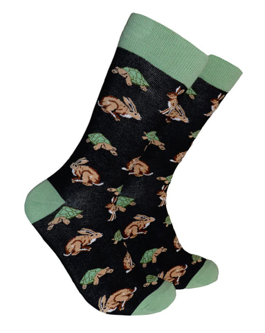 Hare and Tortoise Socks - Size 4-8 Black