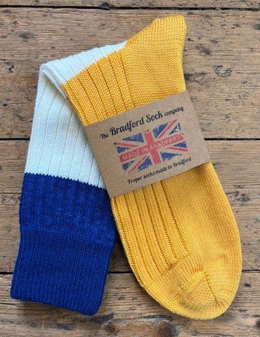 Blue, White and Yellow Wool Socks - Medium