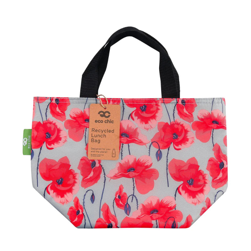 Eco Chic Grey Poppies Lunch Bag