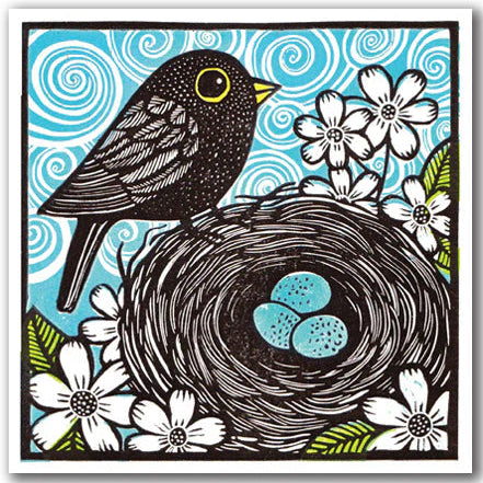 Kat Lendacka Card - Blackbird with Eggs