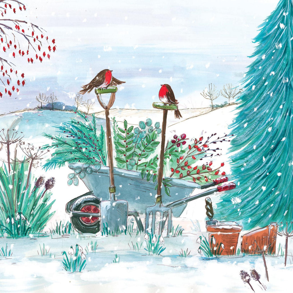 Christmas Cards Pack of 10 - Wheelbarrow and Robins