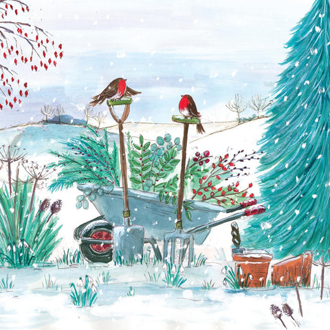 Christmas Cards Pack of 10 - Wheelbarrow and Robins