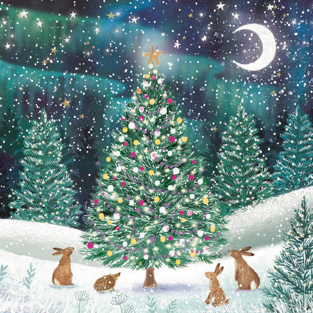 Christmas Cards Pack of 10 - Moonlit Tree and Bunnies