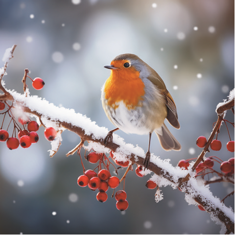 Single Christmas Card - Snow Berry Robin