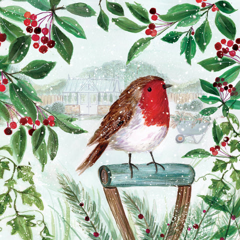 Christmas Cards Pack of 10 - Robin on a Spade