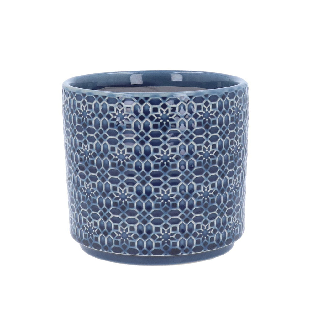 Mini Navy Tile Design Stoneware Pot