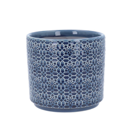Mini Navy Tile Design Stoneware Pot