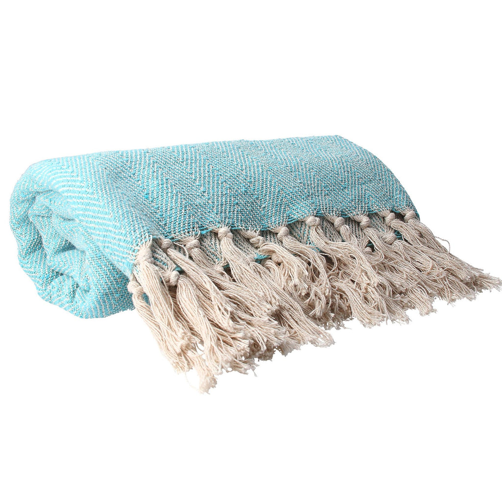 Aqua Chevron Woven Throw