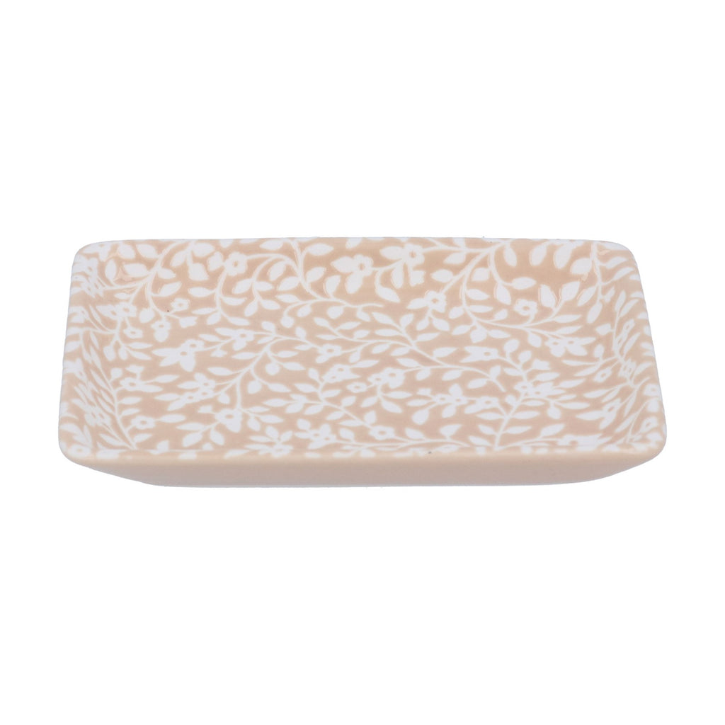 Beige Floral Vines Porcelain Trinket Dish