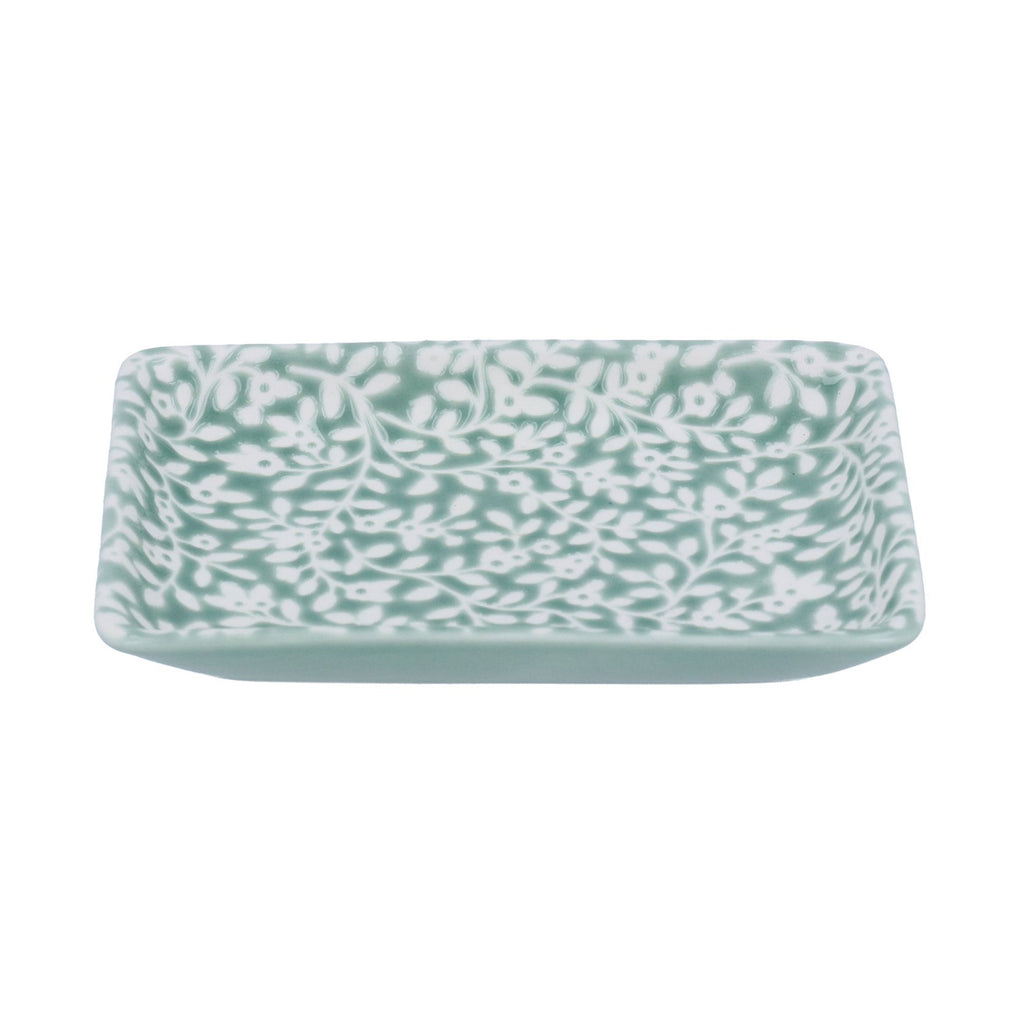 Green Floral Vines Porcelain Trinket Dish