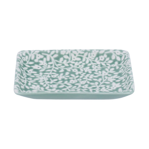 Green Floral Vines Porcelain Trinket Dish