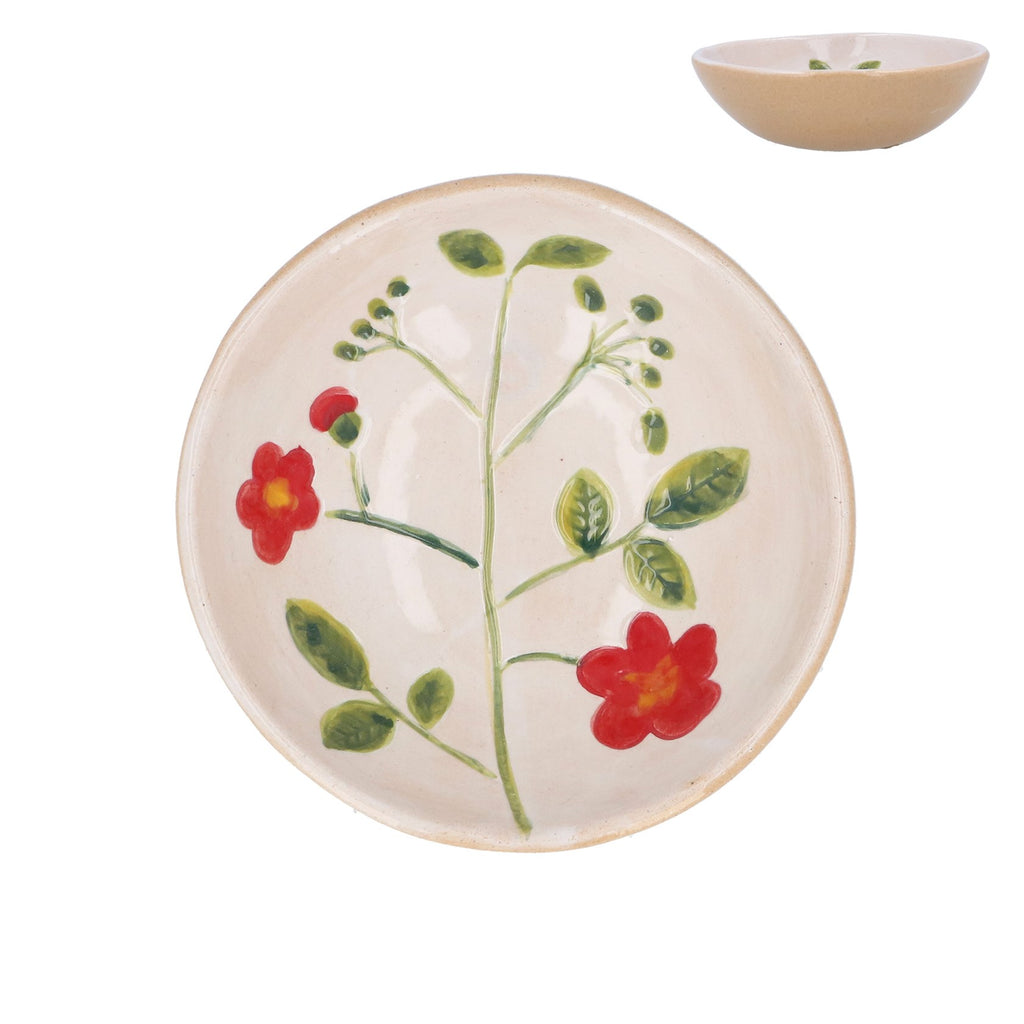 Cream Stoneware Mini Bowl with Red Flowers