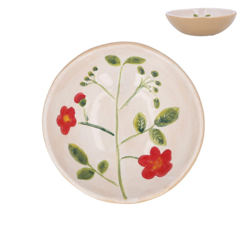 Cream Stoneware Mini Bowl with Red Flowers
