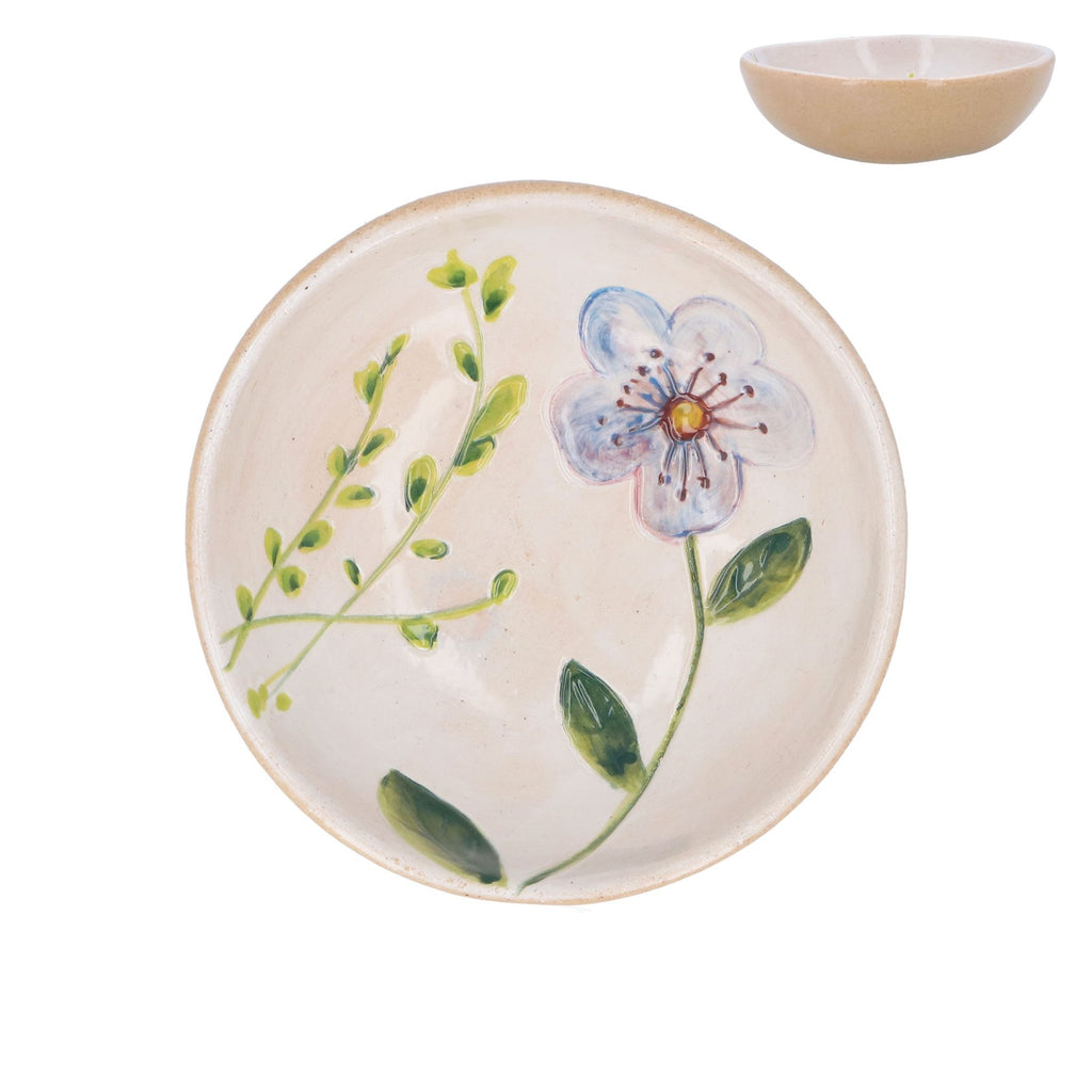 Cream Stoneware Mini Bowl with Blue Flower