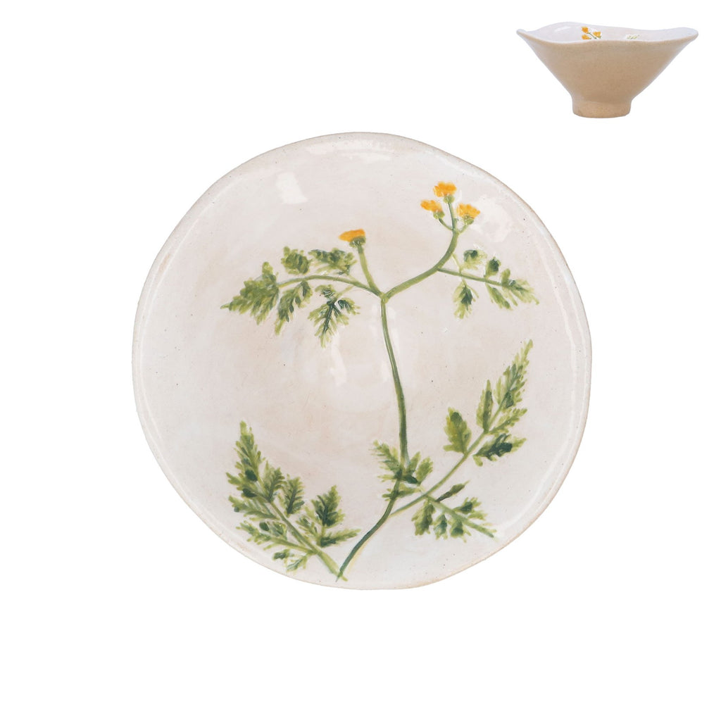 Cream Stoneware Snack Bowl with Yellow Flowers