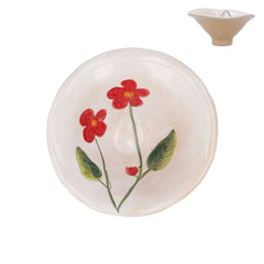 Cream Stoneware Snack Bowl with Red Flowers