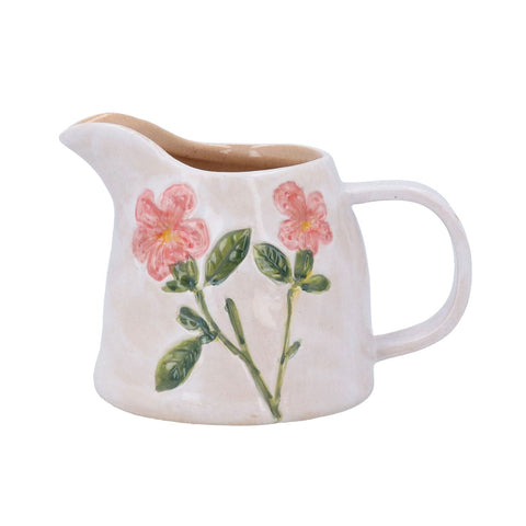 Pink Flowers Stoneware Milk Jug