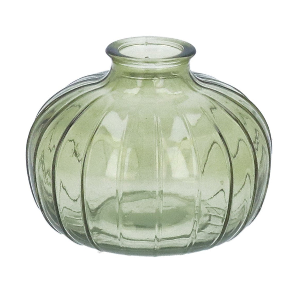 Olive Green Glass Ribbed Onion Bud Vase