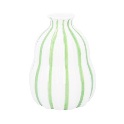 Green Stripe Stoneware Balloon Vase