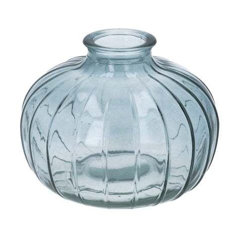 Blue Glass Ribbed Onion Bud Vase