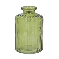 Olive Green Glass Ribbed Bud Vase