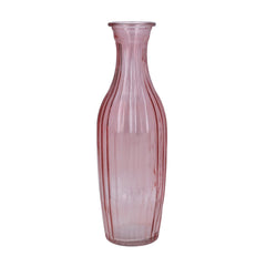 Dusky Pink Glass Ribbed Tall Slim Bud Vase
