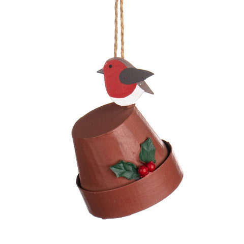 Robin on Plant Pot Tree Decoration