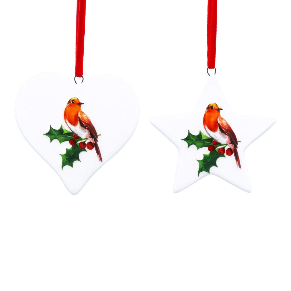 Robin & Holly Ceramic Hanging Decoration (single)
